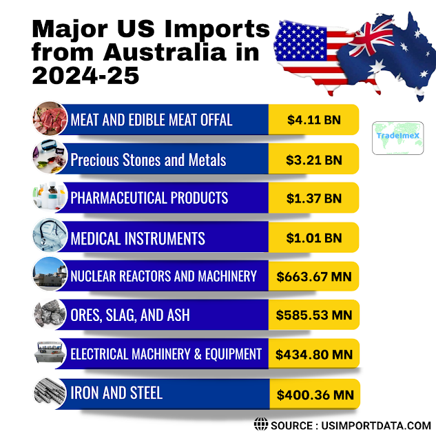Top 10 US imports from Australia 2024-25
